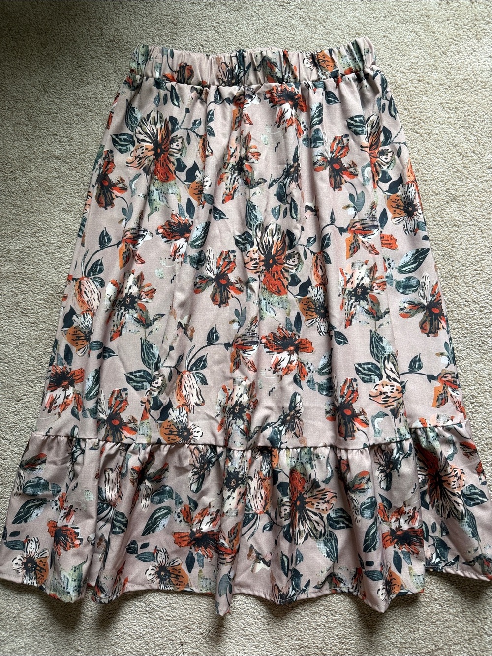 Floral Ruffle Hem Women's Midi Skirt - Blush Floral
